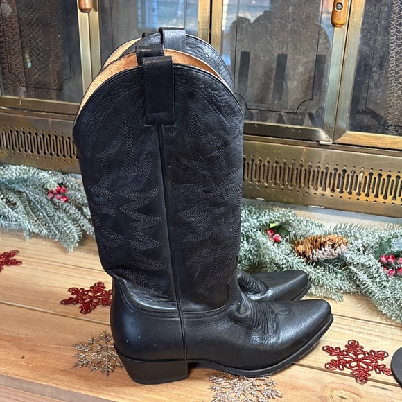 Black Leather Cowgirl Boots - Picture 3 of 5